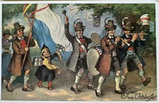 AK München Oktoberfest Münchner Kindl Bayernfahne Musikanten Kapelle