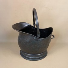 Antik Metall Kupfer Kohle Eimer Griff Kamin Schiffchen Löwe Helm schwarz Feuer