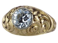 Jugendstil 585 Gelb Gold 950 Platin 1,26 ct Diamant Solitär Bombé Ring!