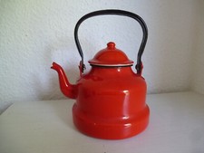 Vintage 60er rote Emaille Kaffeekanne Teekanne Kanne mit Deckel gestempelt 14cm