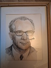 Erich Honecker Bild Zeichnung 32 x 44 cm Photokino Krütgen Stempel hinten uralt