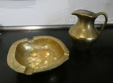 Schwerer Messing Krug Ascher Set Handarbeit Kunsthandwerk