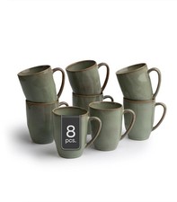 Kaffeetassen 8er Set Teetassen Steingut mit Reaktivglasur Mintgrün Braun 300 ml