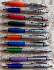 Kugelschreiber Sammlung - 10 Kulis - Werbung - Silber m. farbigem Griff - Uma