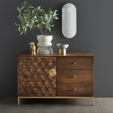 Kommode 119x77cm Massivholz Art Deco Mango & Metall goldfarbig NEU OVP!!!