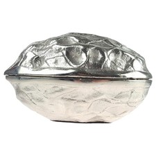 Dekorative Walnuss Schale mit Deckel Deckeldose Aluminium Silberfarbig 20 cm