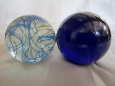 2 Murmeln Glas Glasmurmeln Alt Glaskugel 35mm Groß Blau Dunkelblau  Vintage Deko