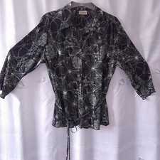 CANDA Damen Bluse Gr 46 Knopfleiste Polyester 3/4Arm PLISSE Schwarz-weiß Knopfle