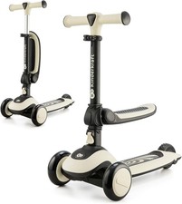 Kinderkraft HALLEY – 2-in-1 Laufrad & Dreirad-Scooter (Stone White) -