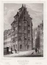 Nürnberg Templerhaus Original Stahlstich Hablitschek 1840