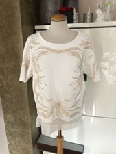 Zara Oberteil Bluse Shirt Tunika Gr. M 38 Weiß Nieten Gold Neu 