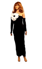 Außergewöhnliches ABENDKLEID in Schwarz  mit großer weißer BLUME  Gr. M