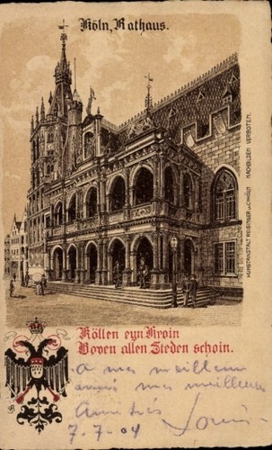 Litho köln rhein - rhein,, rathaus