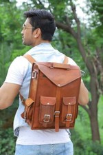 Vintage Leder Laptop Rucksack Backpack Tasche Echt Messenger Umhängetasche He...