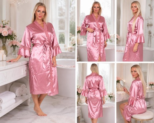 Damen satin morgenmantel - satin,