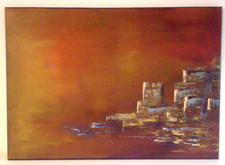 230203 Original BIld Gemälde ACRYL a. LEINWAND UNIKAT Highland-Castle 70 x 50 cm