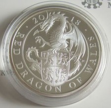 Großbritannien 2 Pounds 2018 Queen's Beasts Red Dragon of Wales 1 Oz Silber PP
