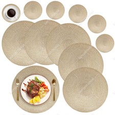 12er Set Tischsets Untersetzer Abwaschbar Rund Geflochten Platzset Platzdeckchen