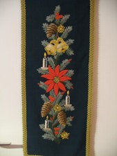 Weihnachtswandbehang, petrolf. Baumwolle , bunte Weihnachtsmotive, mit Wolle