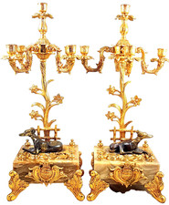 antike großer 2 Kandelabern 1870 Frankreich "LOUIS XVI" Bronze Marmor 50 cm