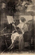 Ak Frau mit Geige, Porträt