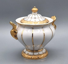 Meissen Porzellan Prunk Deckeldose Zuckerdose 1. Wahl X-Form Goldbronze H 9,5 cm