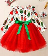 Niedliches Mädchen Tüll Gespleißtes Langarm Tutu Weihnachtskleid, Gr.110,Neu