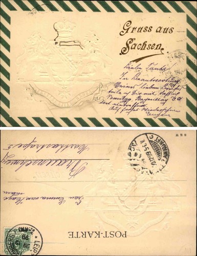 1899 wappen prägekarte gruss - 1899, "gruss