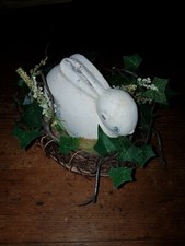 Altes grosses Osternest Holz mit Hase Keramik Handarbeit Vintage