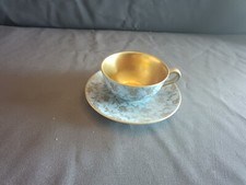 RHENANIA DUISDORF Porzellan Mokka- Gedeck hellblau mit Innenvergoldung!