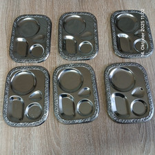 6  x Tablett, Eierset, Serviertablett, Edelstahl Silberfarben, 14 x 10 cm