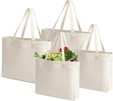 4 Stück Baumwolltasche, Groß Jutebeutel Unbedruckt Stoffbeutel Baumwolle Baumwol