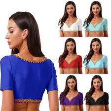 Damen Crop Top Bluse T-shirt Kurz Vest Tanzkostüm Weste Show Bluse Kostüm BH