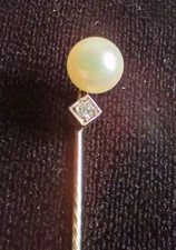 Krawattennadel Reversnadel Hutnadel mit Perle & Diamant 585er Gold