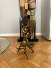 Antikes Messing Mikroskop J. Swift & Son London mit Holzbox & Schlüssel ca. 1900