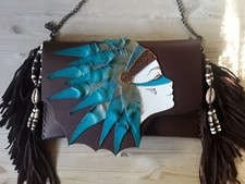 CLUTCH Bag HANDGEFERTIGT aus den USA nativer Steyl LEDER handbemalt NEU Deseign