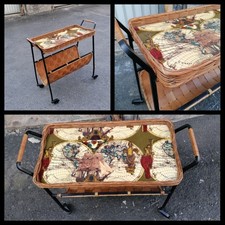 Mobiler Vintage Rattan Zeitschriftenständer Servierwagen 60er