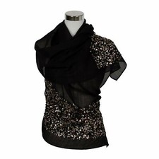 Abend Stola bestickt stole 100% Wolle wool  embroidered  Pailletten Schwarz Gold