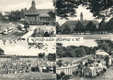 AK S/W GRUß AUS HERNE I. W. - BAHNHOF - SOMMERBAD - IM PARK 1961 GELAUFEN!