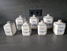 7 tlg. Vorratsdosen Set Keramik weiß-blau