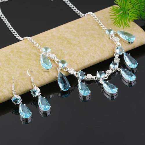 Aquamarin halskette ohrringe - &,