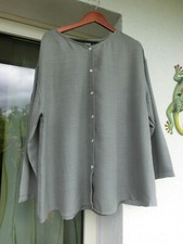 Bluse Damen  Langarm  elegant  uni grau Rundhals Knöpfe Große Größe 3XL NEU