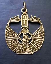 Vintage Ägypten Silber 800 Anhänger, Amulett Geflügelte Göttin Isis mit Ankh