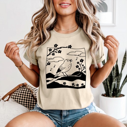 Singvogel damen shirt blumen - damen,