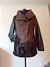 DESIGUAL Hippie Mantel Wolle SAMT beflockt Kunstleder Ärmel PATCHWORK 40 42L TOP