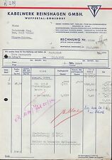 WUPPERTAL-RONSDORF, Rechnung 1952, Kabelwerk Reinshagen GmbH