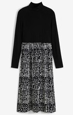 Kleid mit bedrucktem Rock Gr. 32/34 Schwarz Weiß Graphisch Midi Dress Neu