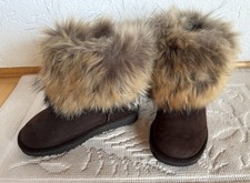 Original UGG Boots Stiefel mit Pelz Echtpelz Pelzbesatz braun  Gr. 36