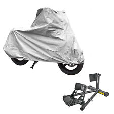 Stahl Motorradwippe Rad Vorne 17"-21" Set inkl. Motorradgarage Abdeckplane Grau