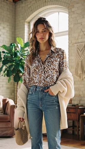 Leo print bluse animal - print,